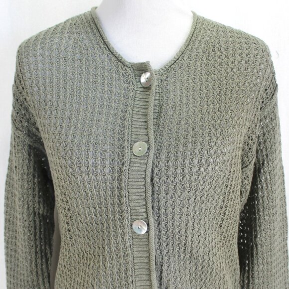 Haven Well Within Organic Cotton Linen Open Stitch Cardigan Sweater Size S Green - Picture 2 of 7